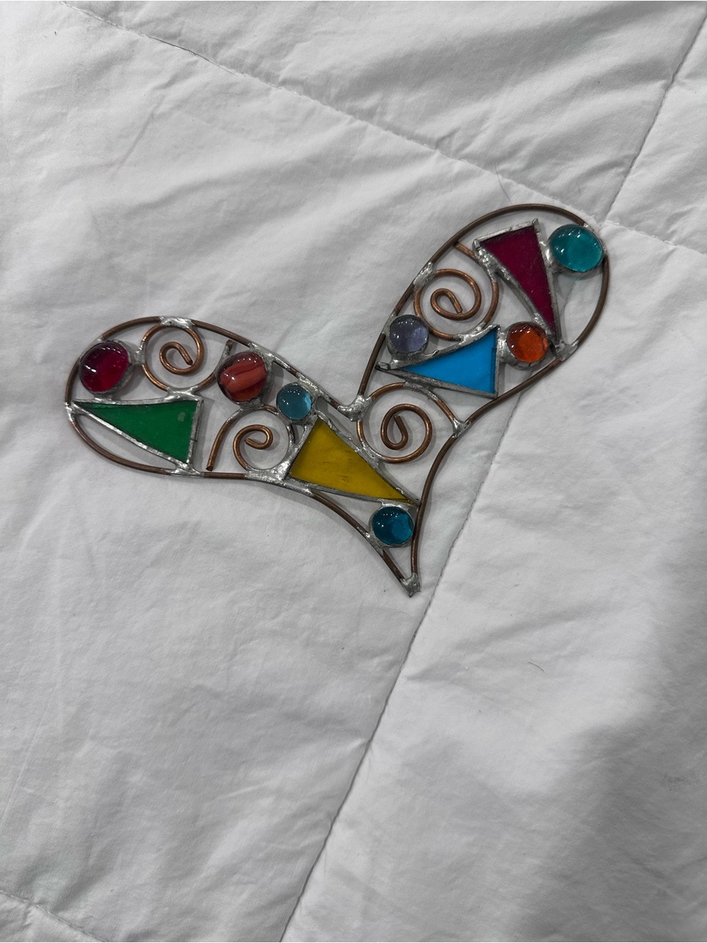 Handcrafted Multicolor Stained Glass Heart Wall Art - Brand: